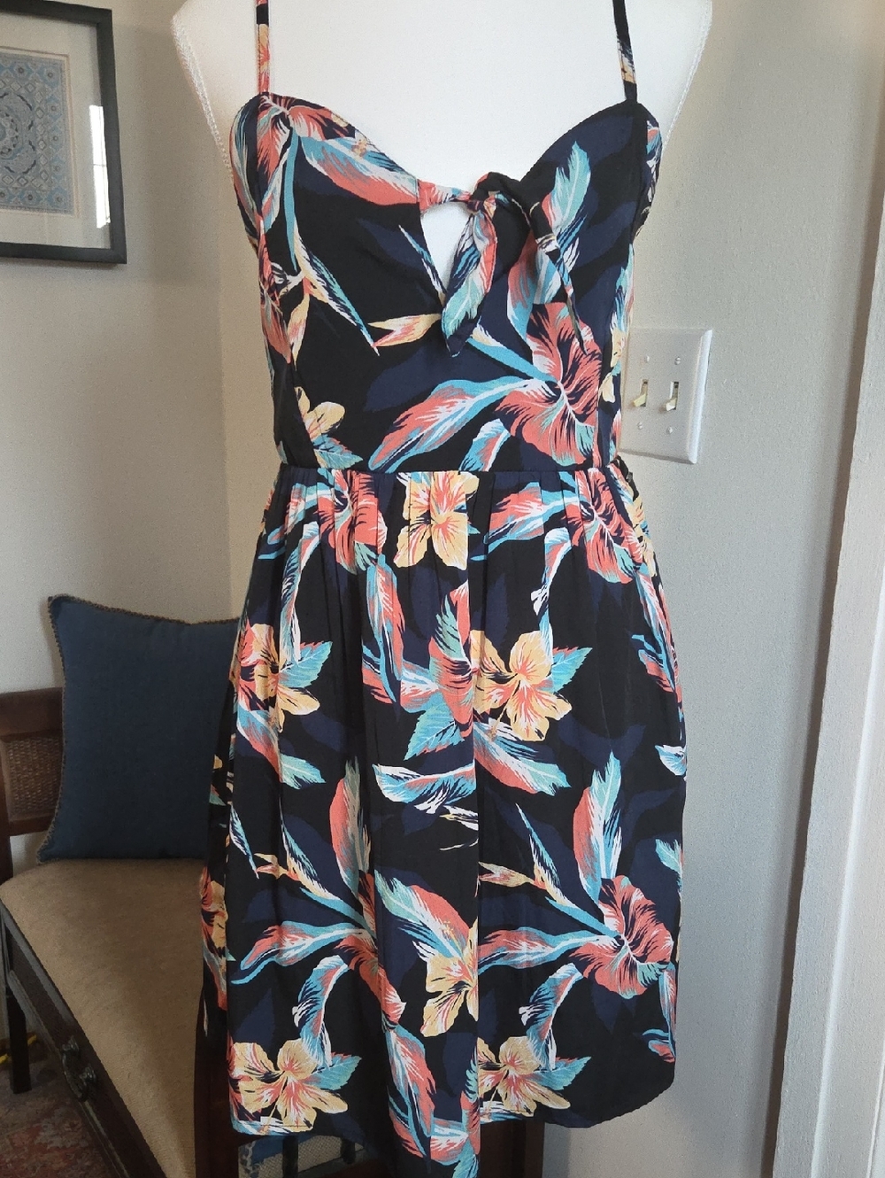 ROXY Smocked Back Adjustable Spaghetti Strap Floral Sun Dress